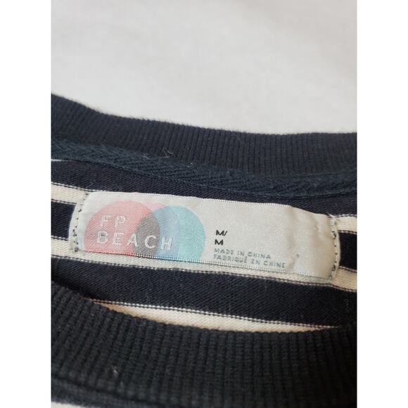 Free People Women’s Medium Black & White Striped Crop Top Long Sleeve Cotton - Picture 5 of 9